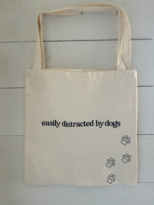 Easily Distracted Linen Tote Bag (Ready to Ship)